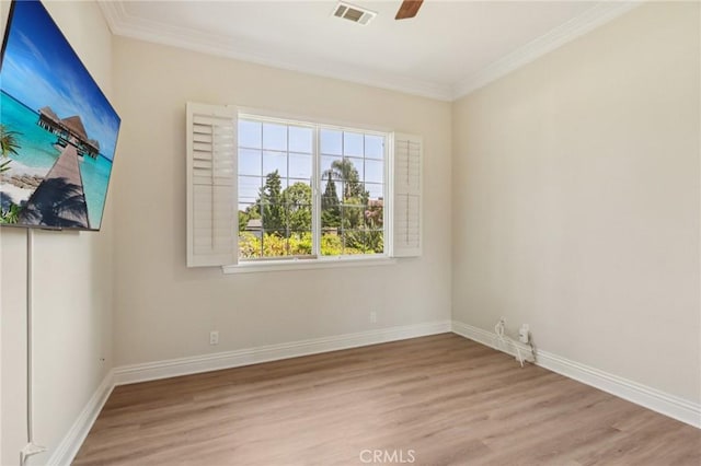 16860 Rayen St, Northridge, CA 91343 - empty room with light wood finished floors, ornamental molding, and a ceiling fan