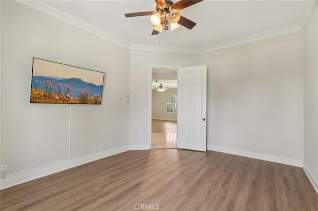 16860 Rayen St, Northridge, CA 91343 - unfurnished room featuring a ceiling fan, wood finished floors, and crown molding