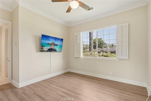 16860 Rayen St, Northridge, CA 91343 - empty room with light wood-style flooring, crown molding, and ceiling fan