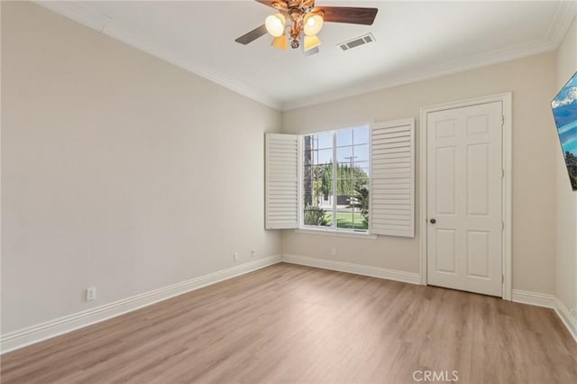 16860 Rayen St, Northridge, CA 91343 - unfurnished bedroom with light wood-type flooring, crown molding, and a ceiling fan