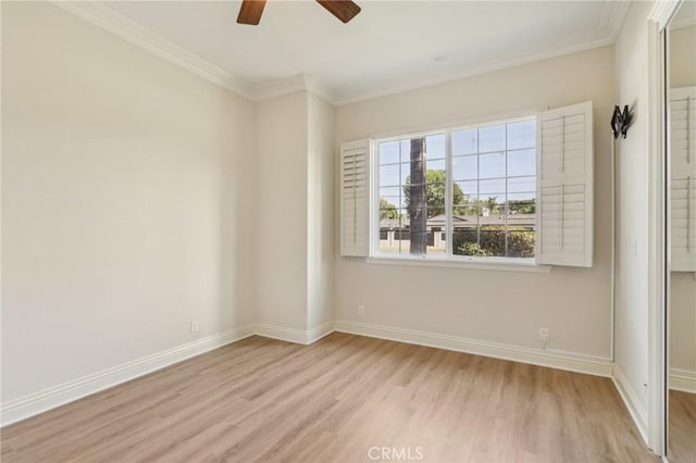 16860 Rayen St, Northridge, CA 91343 - spare room with light wood-style flooring, ceiling fan, and crown molding