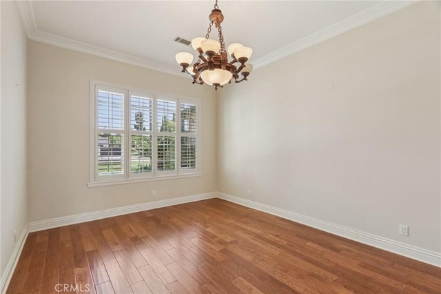 16860 Rayen St, Northridge, CA 91343 - unfurnished room with a chandelier, wood finished floors, and crown molding