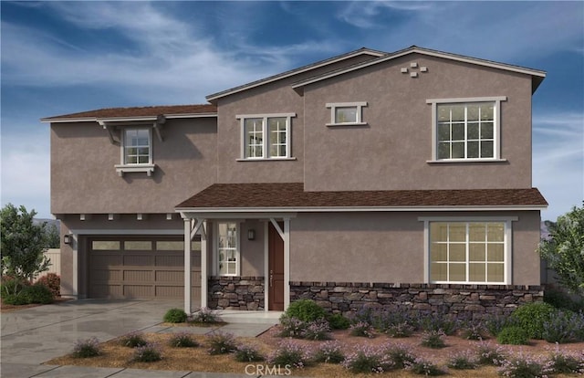 4830 Arroyo Run, Moorpark, CA 93021 - traditional-style home with a garage, concrete driveway, stucco siding, and stone siding