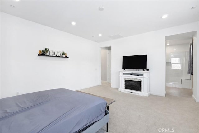 28709 Wildflower, Castaic, CA 91384 - bedroom with light carpet, recessed lighting, and connected bathroom