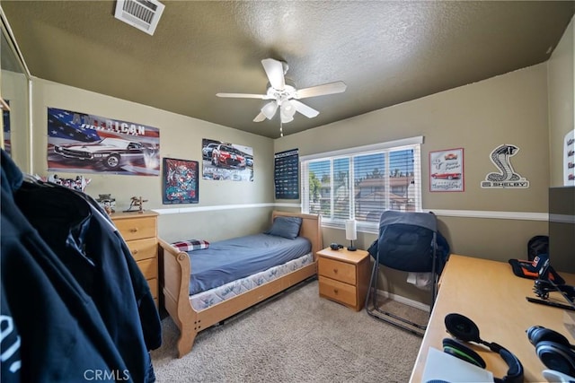 3911 Bryce Ct, Chino, CA 91710 - bedroom featuring carpet floors, a textured ceiling, and ceiling fan