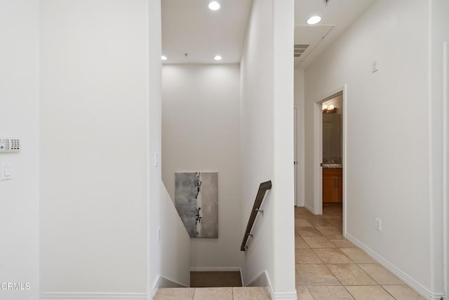 931 E Walnut St Unit 612, Pasadena, CA 91106 - staircase featuring attic access, recessed lighting, and tile patterned flooring