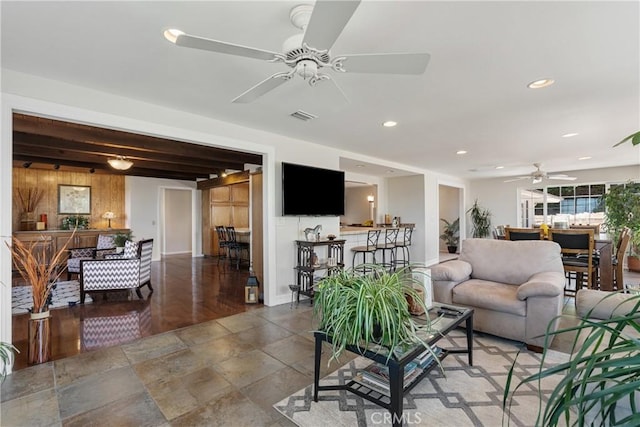 8652 Surrey Ln, Rancho Cucamonga, CA 91701 - living room with ceiling fan and recessed lighting