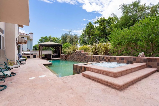 4883 Bradshaw Ct, San Diego, CA 92130 - view of swimming pool with an in-ground hot tub, a gazebo, a patio area, and a fenced backyard
