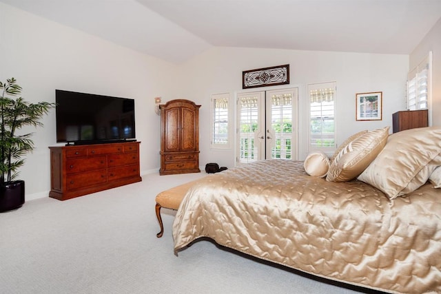 4883 Bradshaw Ct, San Diego, CA 92130 - carpeted bedroom with vaulted ceiling, french doors, and access to exterior