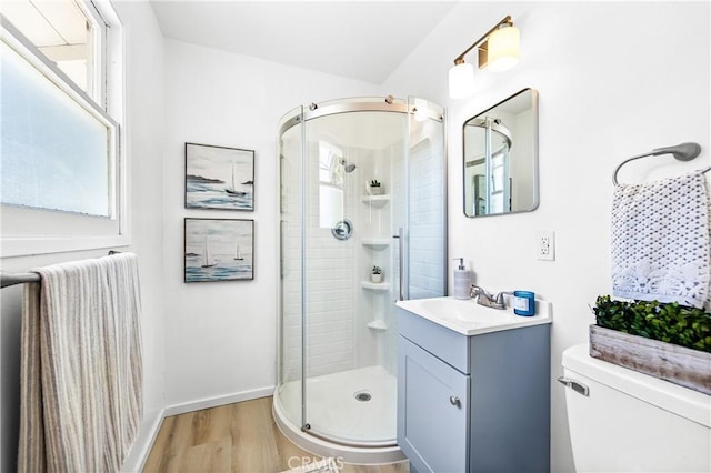 16271 Fairway Ln, Huntington Beach, CA 92649 - full bathroom with a shower stall, vanity, and wood finished floors