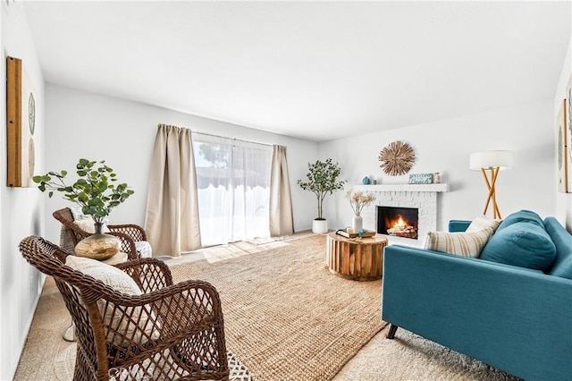 16271 Fairway Ln, Huntington Beach, CA 92649 - living room featuring a brick fireplace and light carpet