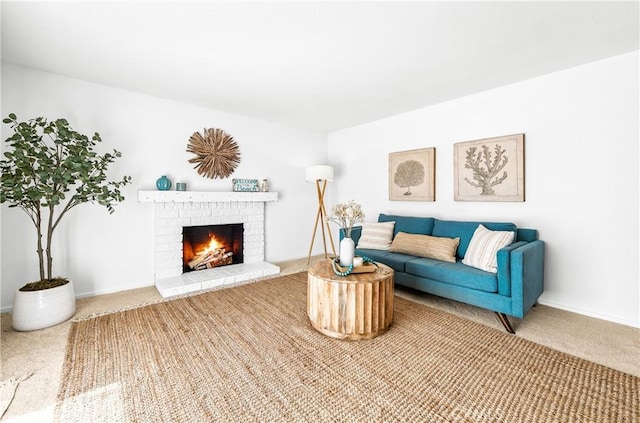16271 Fairway Ln, Huntington Beach, CA 92649 - living area featuring carpet floors and a brick fireplace