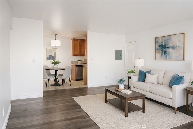1386 E Madison Ave Unit 21, El Cajon, CA 92021 - living area featuring electric panel and dark wood-style floors