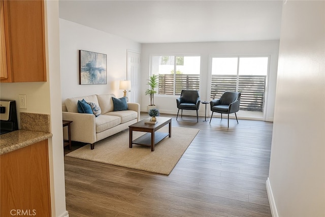 1386 E Madison Ave Unit 21, El Cajon, CA 92021 - living area featuring dark wood-style flooring and baseboards