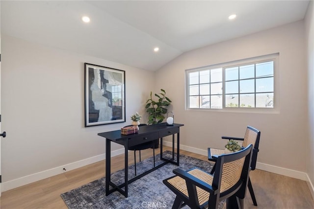 7372 Brian Ln, La Palma, CA 90623 - home office with wood finished floors, vaulted ceiling, and recessed lighting
