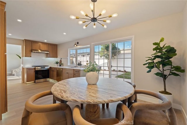 7372 Brian Ln, La Palma, CA 90623 - dining space featuring light wood-type flooring, a chandelier, and recessed lighting