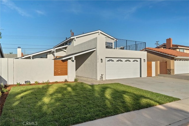 7372 Brian Ln, La Palma, CA 90623 - mid-century inspired home featuring stucco siding, driveway, and a balcony