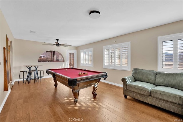 19055 Seaforth St, Hesperia, CA 92345 - recreation room featuring wood finished floors, pool table, and ceiling fan