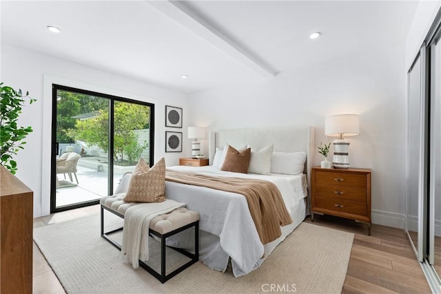 29951 Morongo Pl, Laguna Niguel, CA 92677 - bedroom featuring access to outside, recessed lighting, and light wood-style flooring