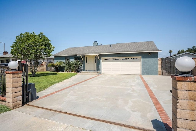 309 N Leland Ave, West Covina, CA 91790 - ranch-style home with concrete driveway, an attached garage, a gate, stucco siding, and roof with shingles