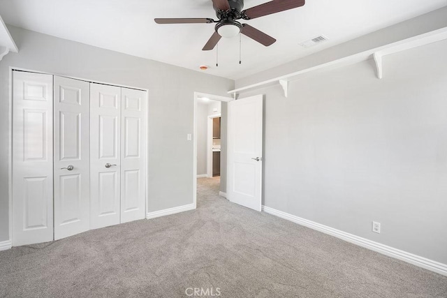 309 N Leland Ave, West Covina, CA 91790 - unfurnished bedroom featuring light colored carpet, a closet, and a ceiling fan
