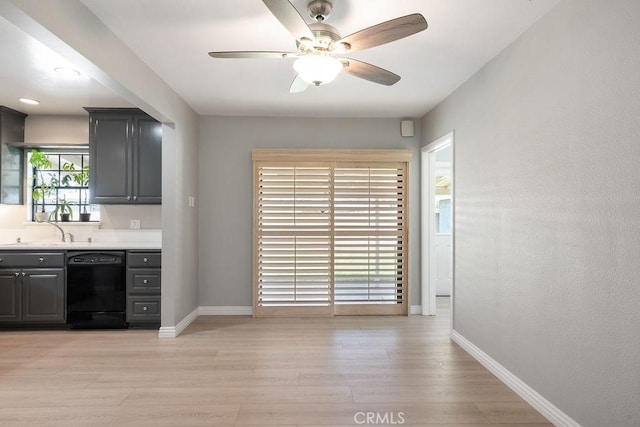 309 N Leland Ave, West Covina, CA 91790 - kitchen featuring dishwasher, ceiling fan, light wood finished floors, and light countertops
