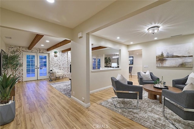 40630 Calle Torcida, Temecula, CA 92591 - sitting room featuring wood finished floors, recessed lighting, french doors, and beamed ceiling
