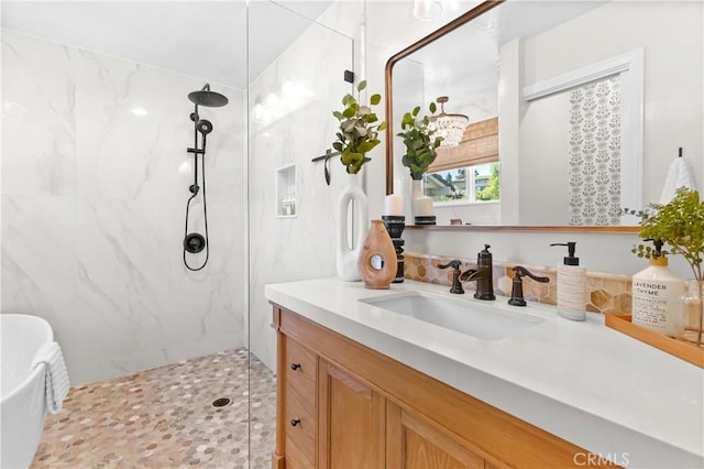 40630 Calle Torcida, Temecula, CA 92591 - full bathroom with a marble finish shower, vanity, and a soaking tub