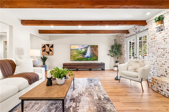 40630 Calle Torcida, Temecula, CA 92591 - living area with wood finished floors, recessed lighting, french doors, and beamed ceiling