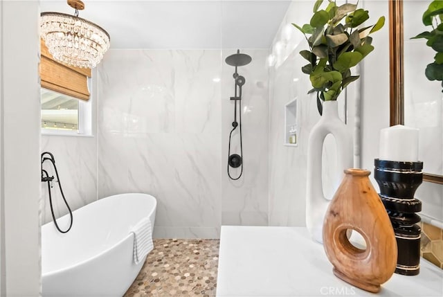 40630 Calle Torcida, Temecula, CA 92591 - full bath with a soaking tub, a chandelier, and a marble finish shower
