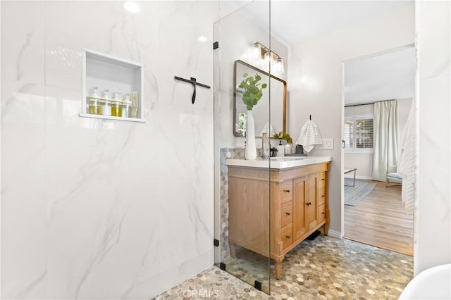 40630 Calle Torcida, Temecula, CA 92591 - bathroom featuring vanity and a marble finish shower