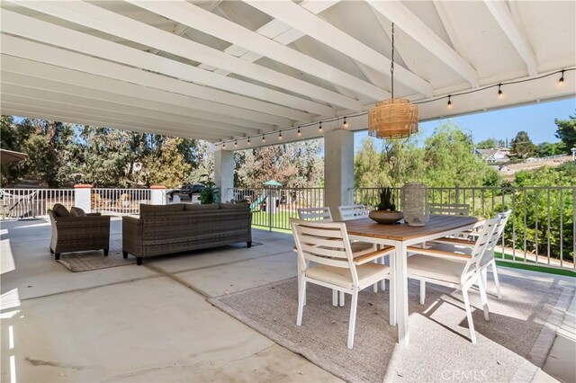40630 Calle Torcida, Temecula, CA 92591 - view of patio / terrace with outdoor dining space, a playground, and an outdoor living space
