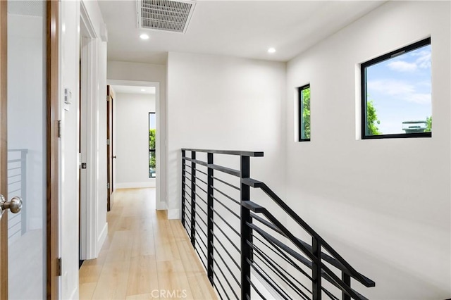 16701 Kalisher, Granada Hills, CA 91344 - hall with an upstairs landing, recessed lighting, light wood-type flooring, and healthy amount of natural light