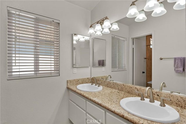 1850 Coolidge St, Corona, CA 92879 - bathroom with a chandelier, double vanity, and a shower