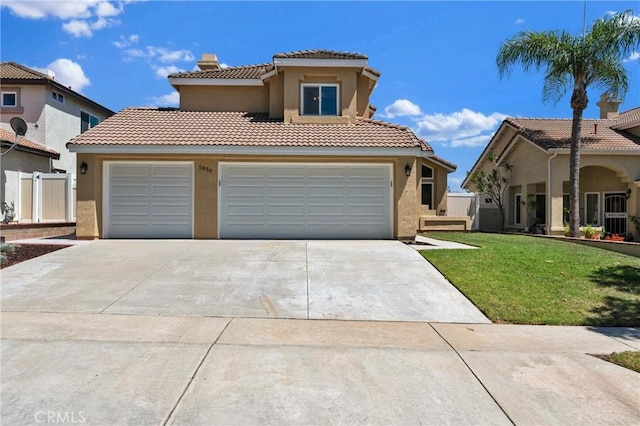 1850 Coolidge St, Corona, CA 92879 - view of front of home with stucco siding, driveway, a front lawn, and a tile roof