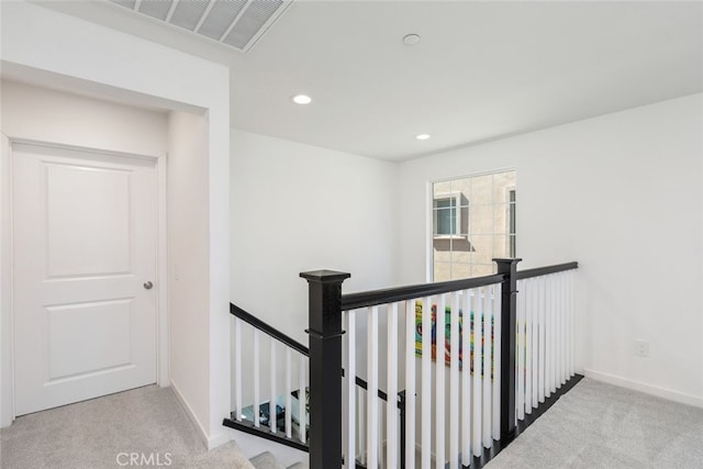 2227 Melogold Way, Corona, CA 92883 - hall featuring an upstairs landing, carpet flooring, and recessed lighting