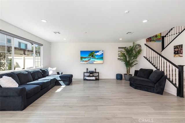 2227 Melogold Way, Corona, CA 92883 - living area with stairway, recessed lighting, and light wood-style flooring