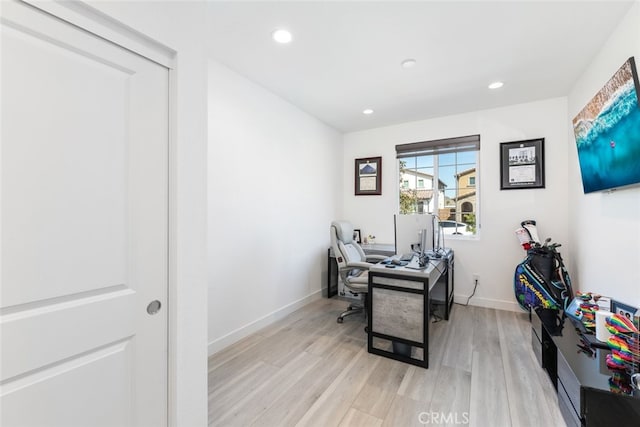 2227 Melogold Way, Corona, CA 92883 - office area with light wood-style flooring and recessed lighting