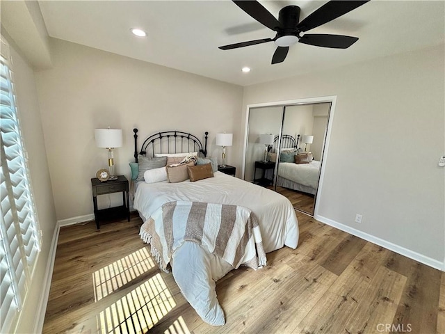 1521 S Pomona Ave Unit A23, Fullerton, CA 92832 - bedroom with a closet, wood finished floors, recessed lighting, and a ceiling fan