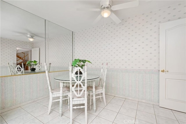 652 Via Zapata, Riverside, CA 92507 - tiled dining space with wallpapered walls and ceiling fan