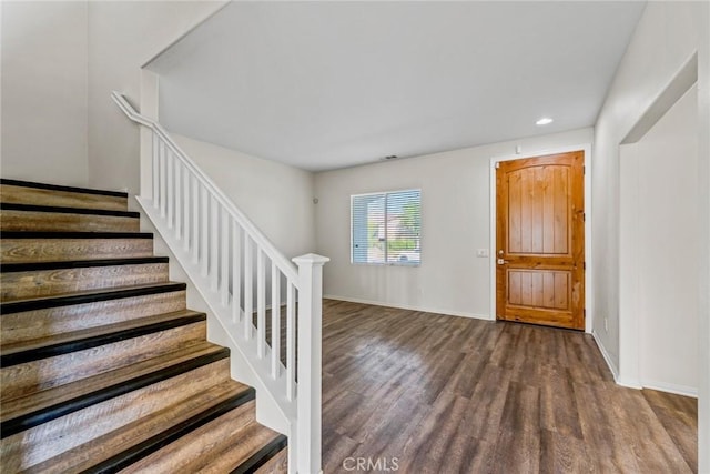 27132 Golden Field Ct, Moreno Valley, CA 92555 - foyer with wood finished floors, stairway, and recessed lighting
