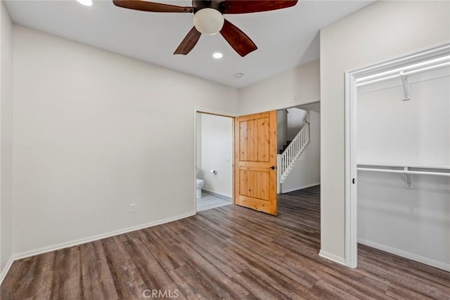 27132 Golden Field Ct, Moreno Valley, CA 92555 - unfurnished bedroom with wood finished floors, a closet, recessed lighting, and ceiling fan