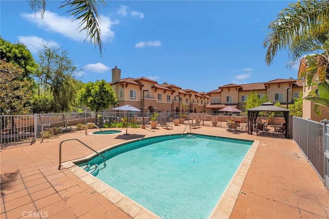 3470 E Temple Way, West Covina, CA 91791 - community pool with a gazebo, a patio, a hot tub, and a residential view