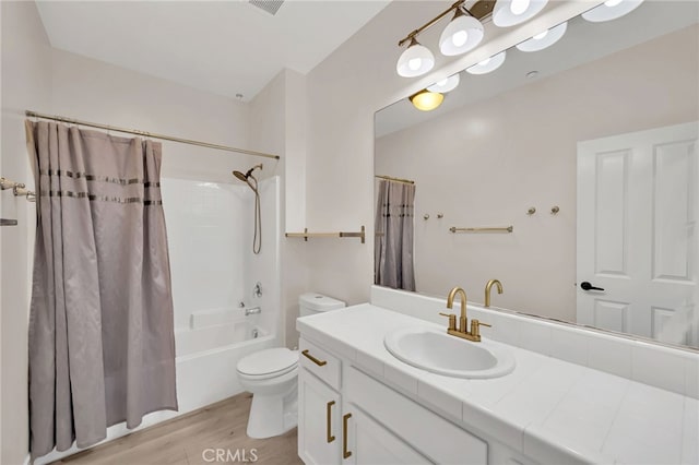 3470 E Temple Way, West Covina, CA 91791 - full bathroom featuring wood finished floors, vanity, and shower / bathtub combination with curtain
