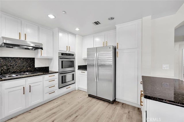 3470 E Temple Way, West Covina, CA 91791 - kitchen featuring appliances with stainless steel finishes, under cabinet range hood, white cabinets, and recessed lighting
