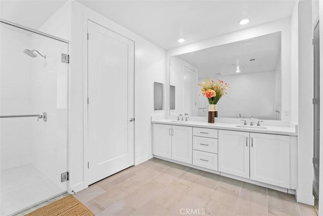 1505 Rivington, Irvine, CA 92612 - bathroom featuring a stall shower, double vanity, and recessed lighting