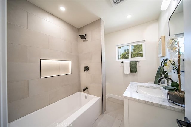 482 Mountain View St, Altadena, CA 91001 - full bathroom with shower / bathtub combination, vanity, tile patterned flooring, and recessed lighting
