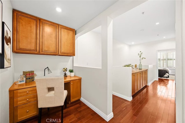68 E Bay State St Unit 3F, Alhambra, CA 91801 - home office featuring dark wood-style flooring, recessed lighting, and built in study area