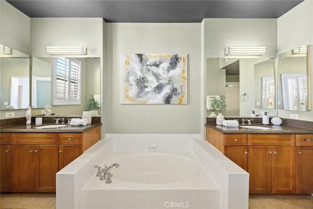 68 E Bay State St Unit 3F, Alhambra, CA 91801 - full bath with a garden tub, two vanities, and tile patterned floors