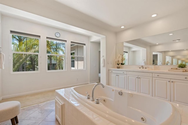 3463 Corte Fresa, Carlsbad, CA 92009 - full bath with a jetted tub, vanity, tile patterned floors, and recessed lighting